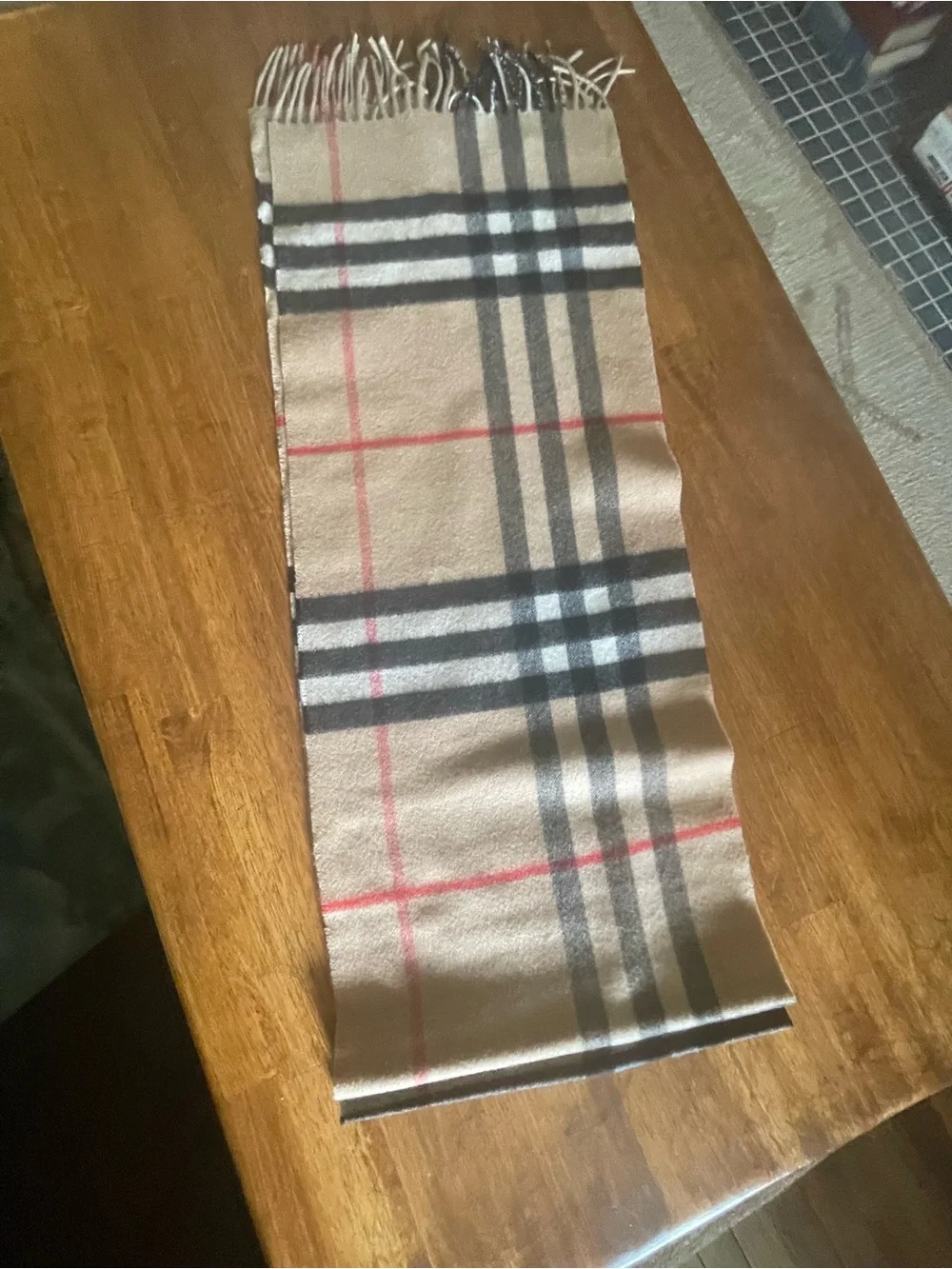Burberry Beige Black & Red Classic Check Wool Scarf